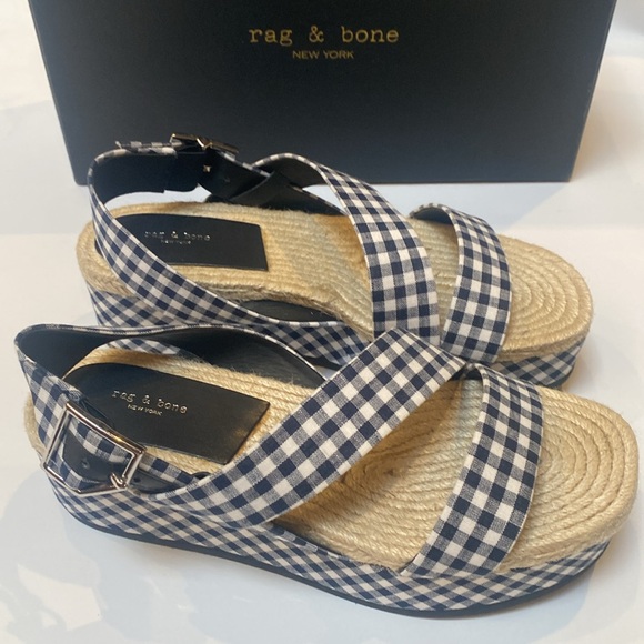 Rag & Bone Megan Espadrille Navy Gingham Platform Sandal US 8 MSRP $375 - Picture 3 of 8